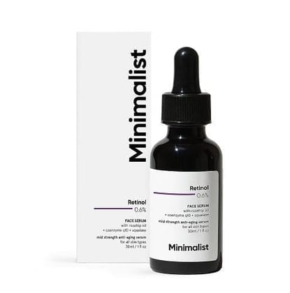 minimalist Retinol 0.6% Mid-Strength Anti Aging Face Serum For Unisex, Reduces Fine Lines & Wrinkles, Medium Strength Retinol Formula