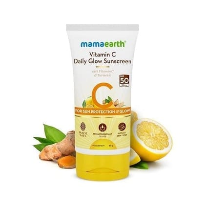 Mamaearth Vitamin C Daily Glow Sunscreen with Vitamin C & Turmeric for Sun Protection - SPF 50 PA+++ (50 g)