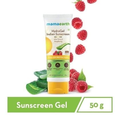 Mamaearth HydraGel Indian Sunscreen SPF 50, With Aloe Vera & Raspberry, for Sun Protection - 50g - SPF 50