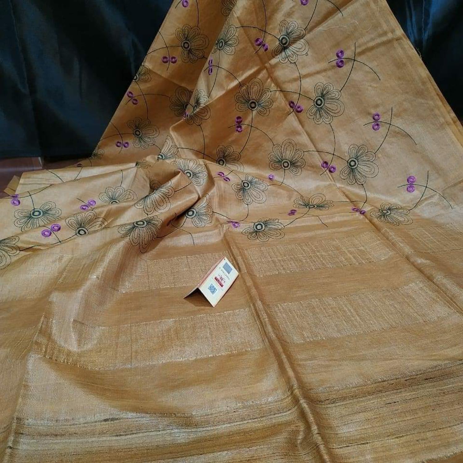 Silkmark Certified Eri Silk Digital Embroidered Biege Saree with Running Blouse-9431