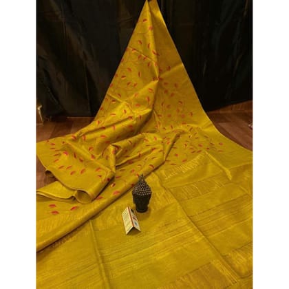 Silkmark Certified Eri Silk Digital Embroidered Yellow Saree with Running Blouse-8394 Silkmark Certified Eri Silk Digital Embroidered Yellow Saree with Running Blouse-8394
