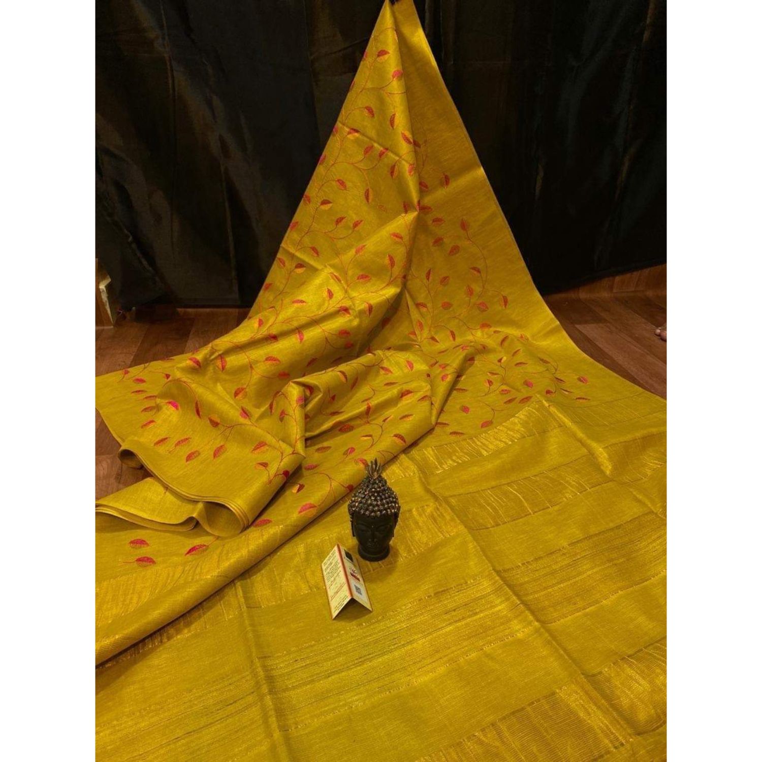 Silkmark Certified Eri Silk Digital Embroidered Yellow Saree with Running Blouse-8394