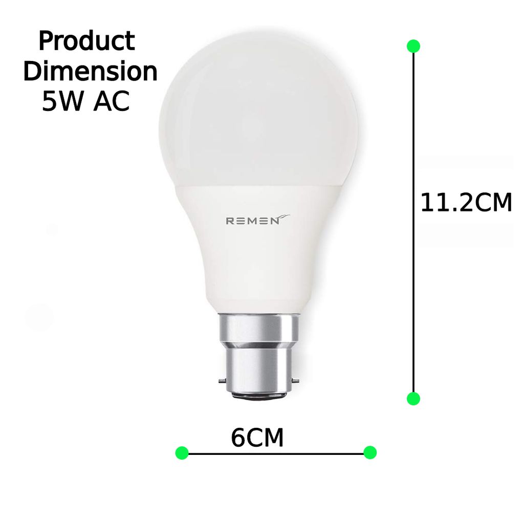 REMEN Base B22 5-Watt LED Bulb (Pack of 1, White)