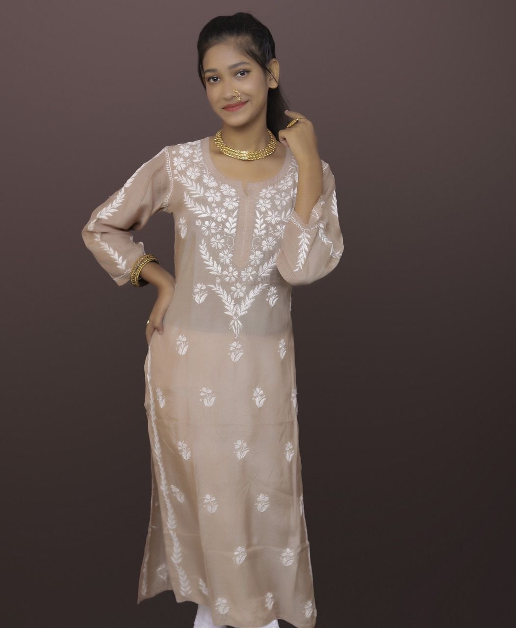 Ashreen Muslin Kurta Beige