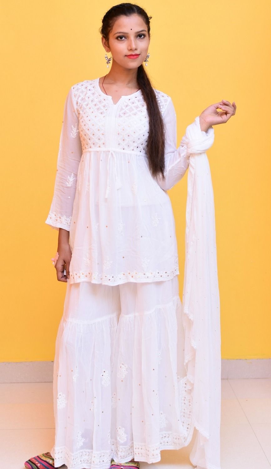 Emma Viscose Gharara Set White