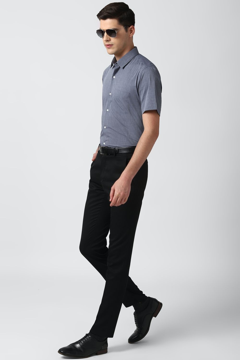 Men Grey Regular Fit Formal Half Sleeves Formal Shirt