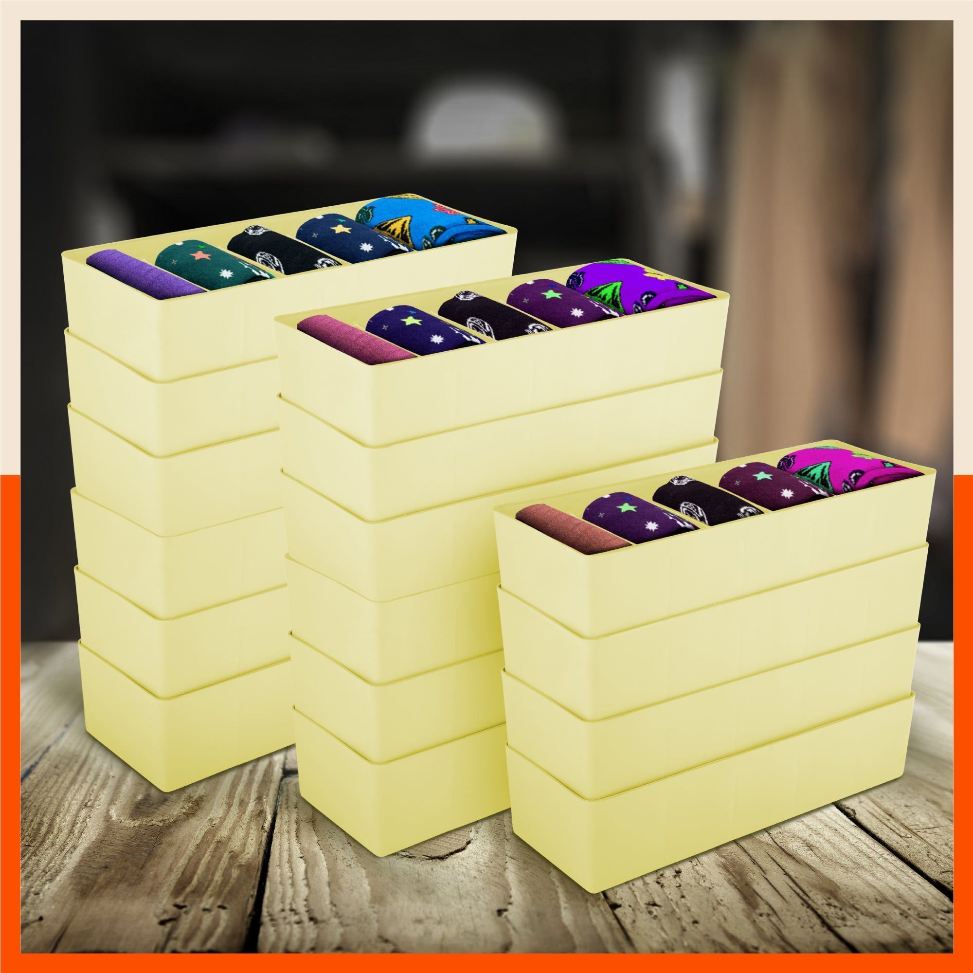 Stomo Dori Multi-Purpose Stackable Drawer Organizer For Home | Lemon - Set of 16