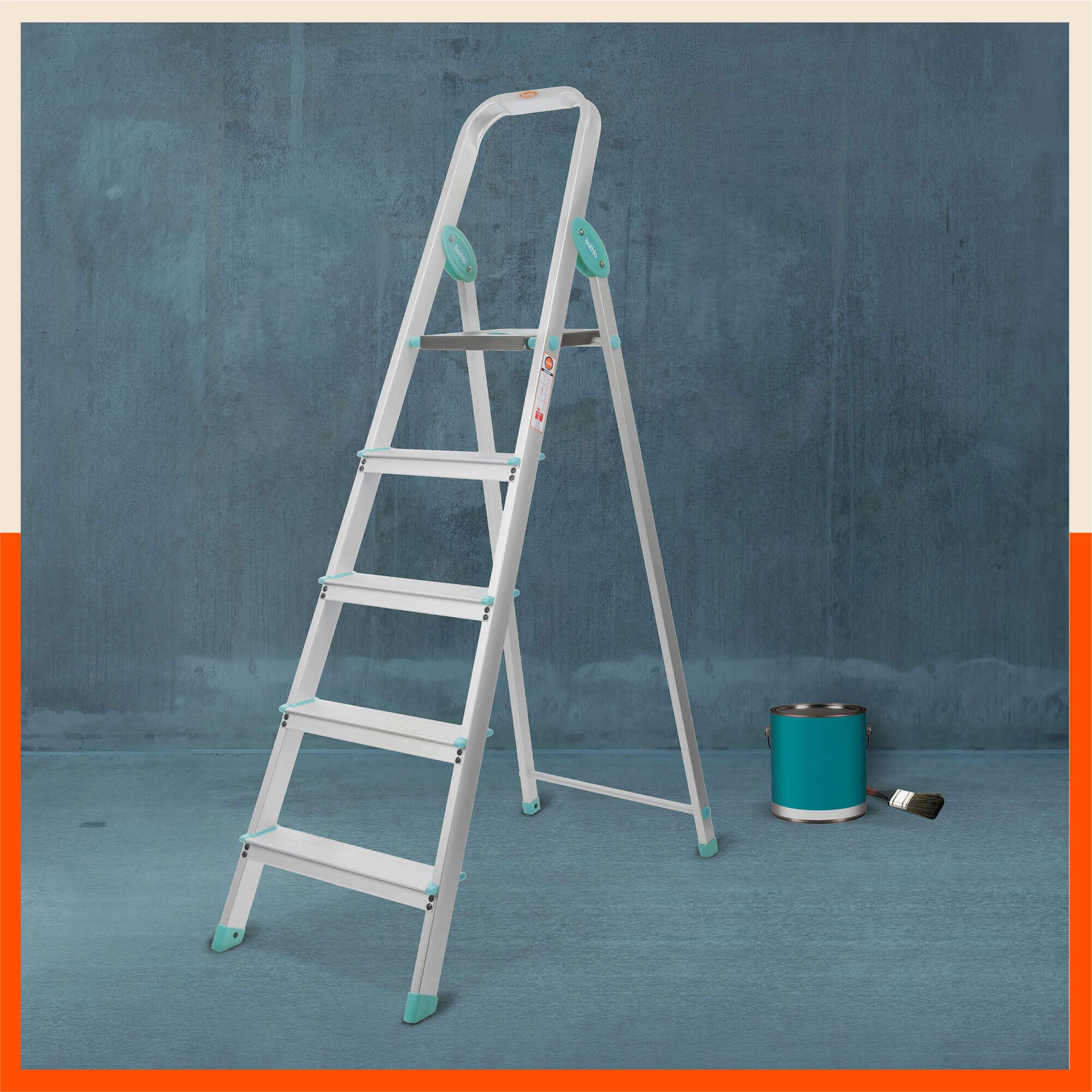 Bathla Advance Carbon - 5 Step Foldable Aluminium Ladder For Home (Teal)