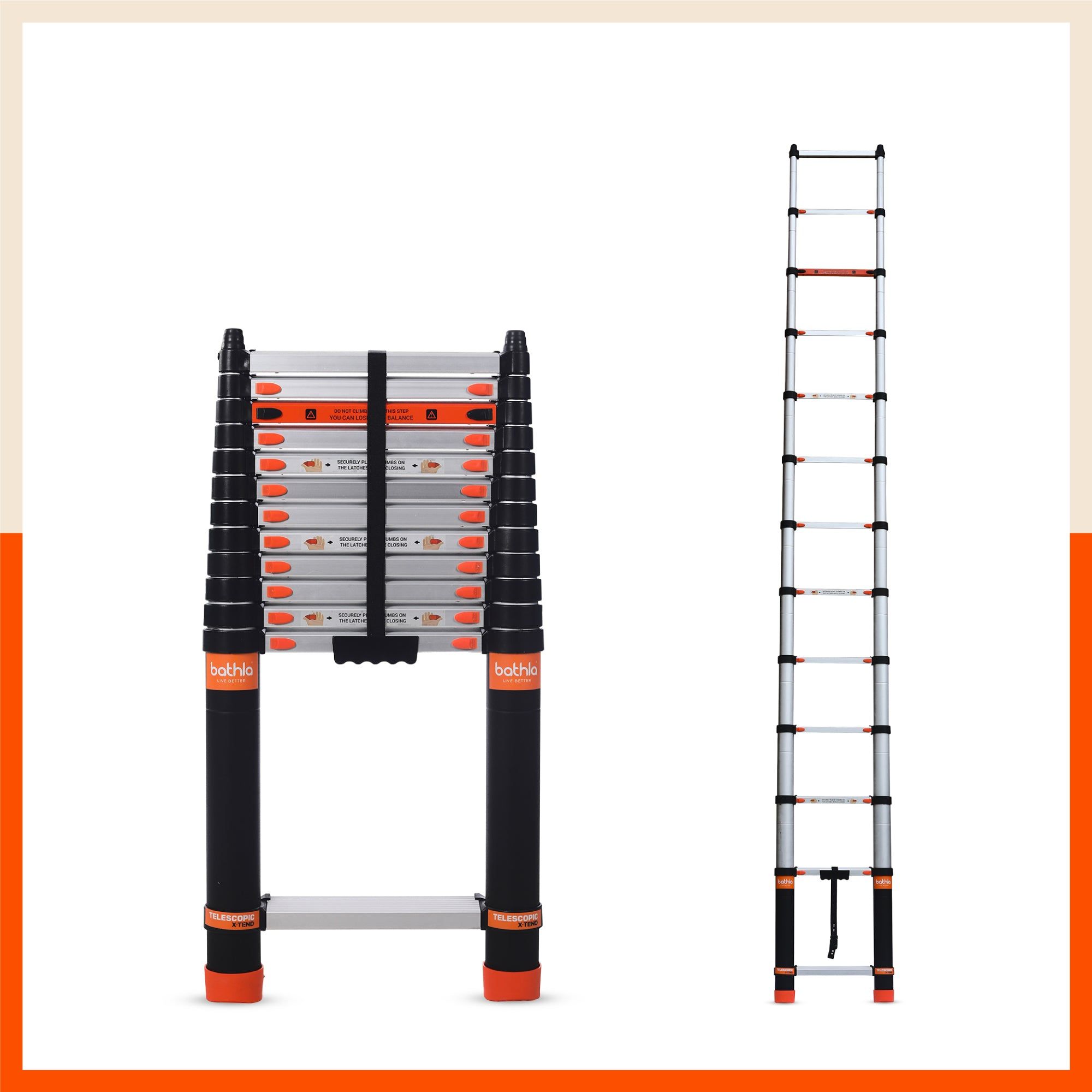 Bathla X-TEND 12.5 ft Aluminium Telescopic Ladder | Made in India (13 Step - 3.8 Mtr)