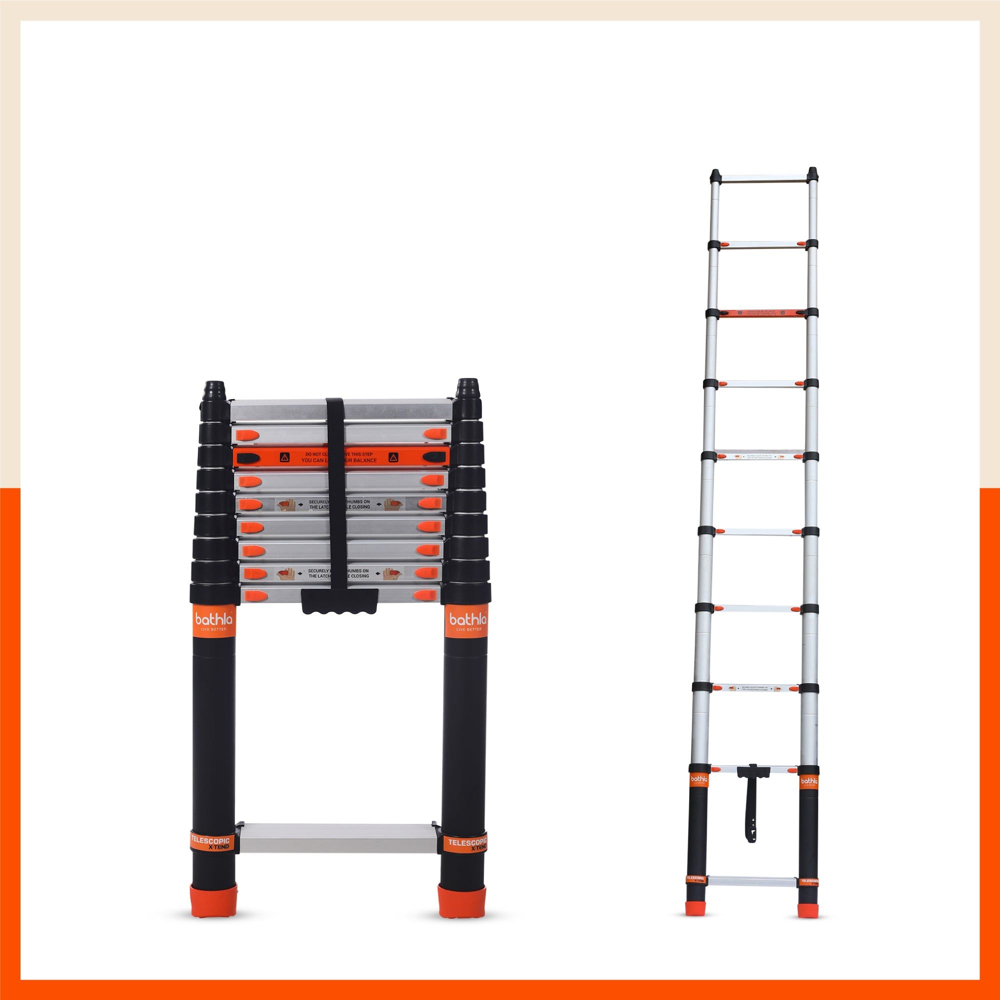 Bathla X-TEND 9.5 ft Aluminium Telescopic Ladder | Made in India (10 Step - 2.9 Mtr)