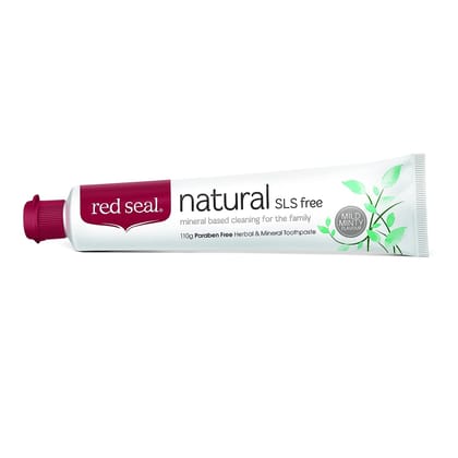 Red Seal Natural SLS Free Toothpaste – with No Fluoride, Sodium Lauryl Sulfate, Parabens, Artificial Sweeteners or Colors – A Mineral Based Toothpaste with Zinc Oxide Suitable for Whole Family 110g