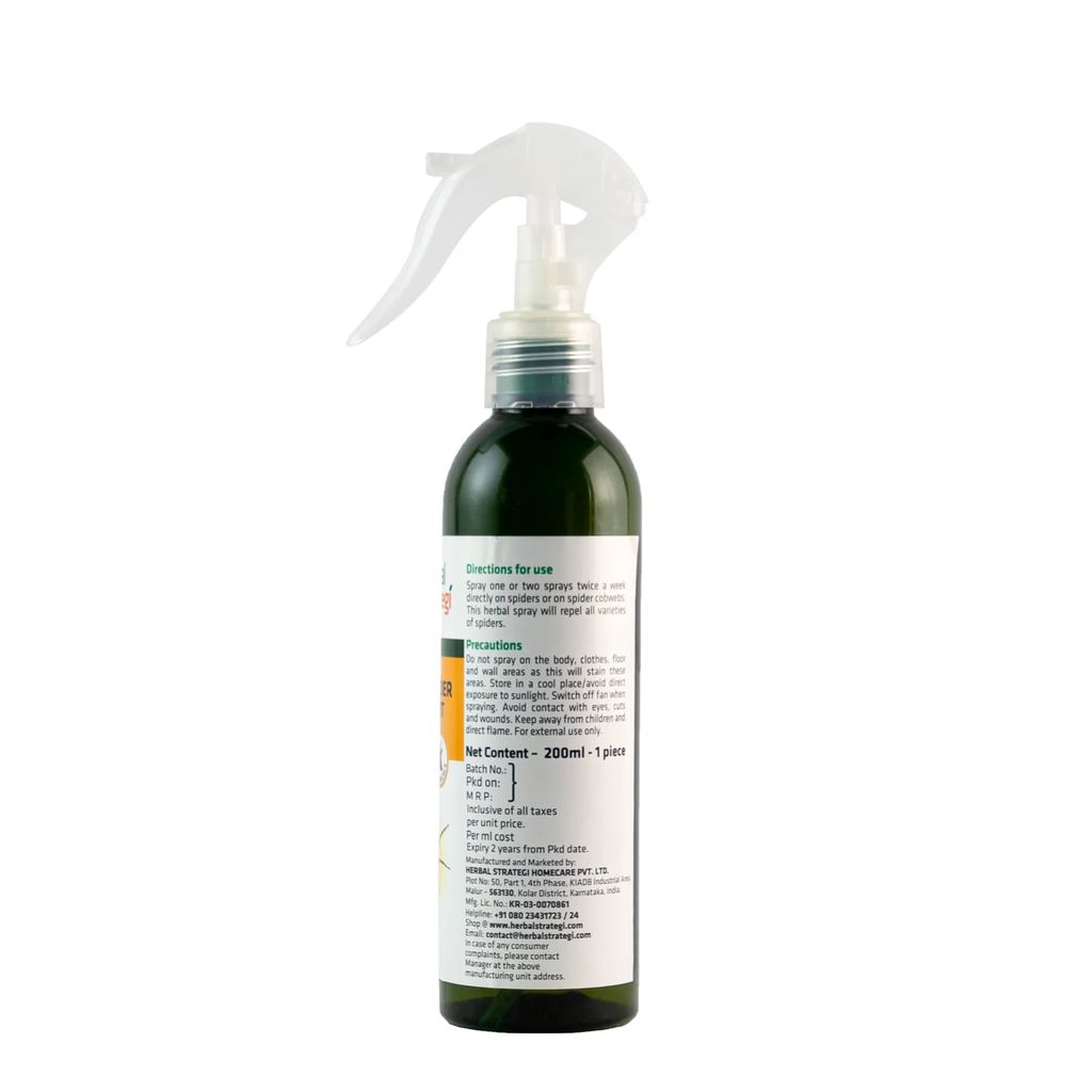 Herbal Strategi Spider Repellent Spray 200 ML | 100% herbal, biodegradable | Repel all variaties of Spirders | No side effects, cruelty-free, and vegan