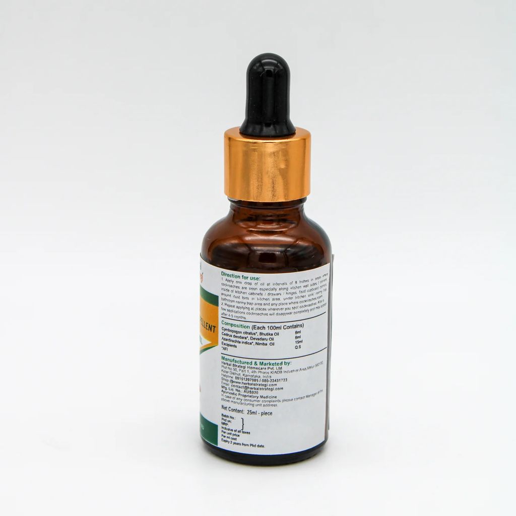 Herbal Strategi Cockroach Repellent Oil Gel 25 ML | Certified Ayurveda (AYUSH)| 100% Herbal Actives|Non-Toxic & Eco friendly, No side effects|