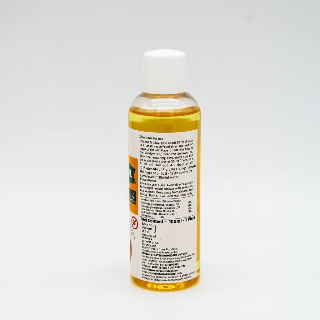 Herbal Strategi Fruit Fly Repellent Oil 50 ML | 100% Herbal |Unique blend of plant extracts & Herbal oils |No chemicals, Non-Toxic & Eco friendly, No side effects |