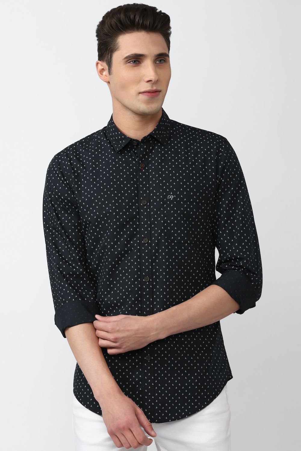 Men Navy Super Slim Fit Print Full Sleeves Casual Shirt