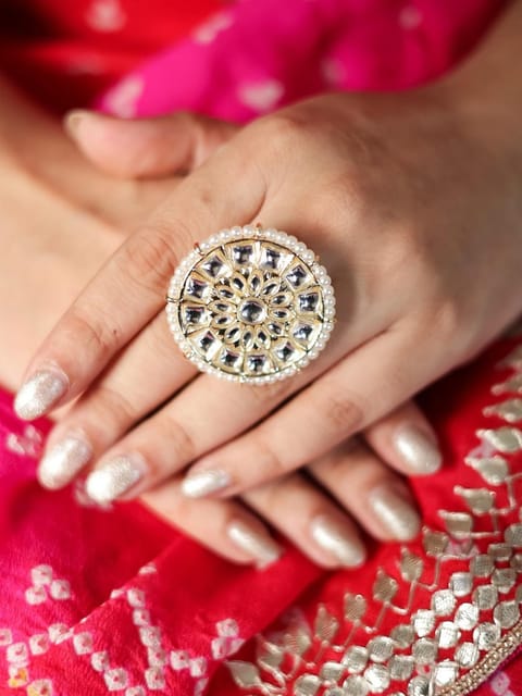 Buy Zaveri Pearls Gold Tone Ethnic Cluster Pearls Kundan Finger Ring-ZPFK12184  Online