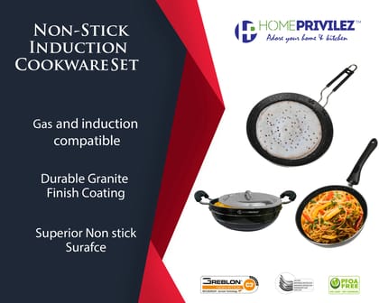 Non-stick Induction Cookware with 5-layer Granite coating (set of 3) Non-stick Induction Cookware with 5-layer Granite coating (set of 3)
