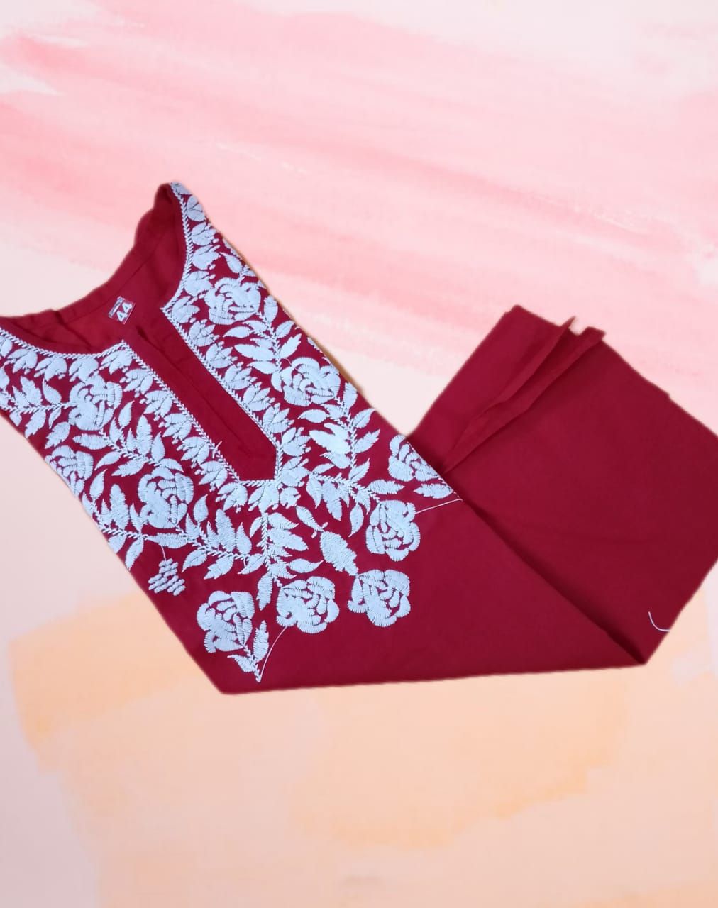 RED COTTON SHORT KURTI