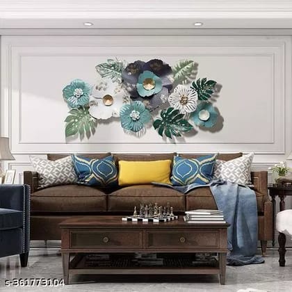 SRF Handicrafts Home Metal Flower Multicolour Wall Art Decor Large Indoor Wall Hanging Sculptures, Natural Art Home Decoration for Home (48X28 Inch).