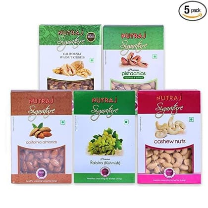 Nutraj Signature Premium Daily Needs Fresh and Healthy Mixed Dry Fruits Combo of Almonds, Cashews, Raisins, Pistachios & California Walnut Kernels 1 Kg Pack