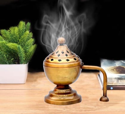 Loban Incense Bakhoor Burner Sambrani Dhoop Burner with Handle for Home Purifying Hand Loban Burner for Home Office Temple Prayer