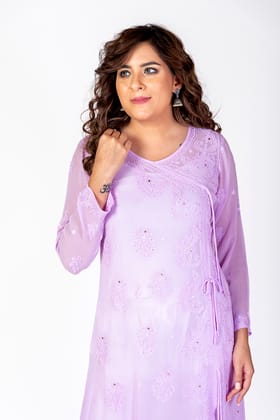 Ladies New Purple Colour Viscose Cotton Hand Chikankari Gown Kurti