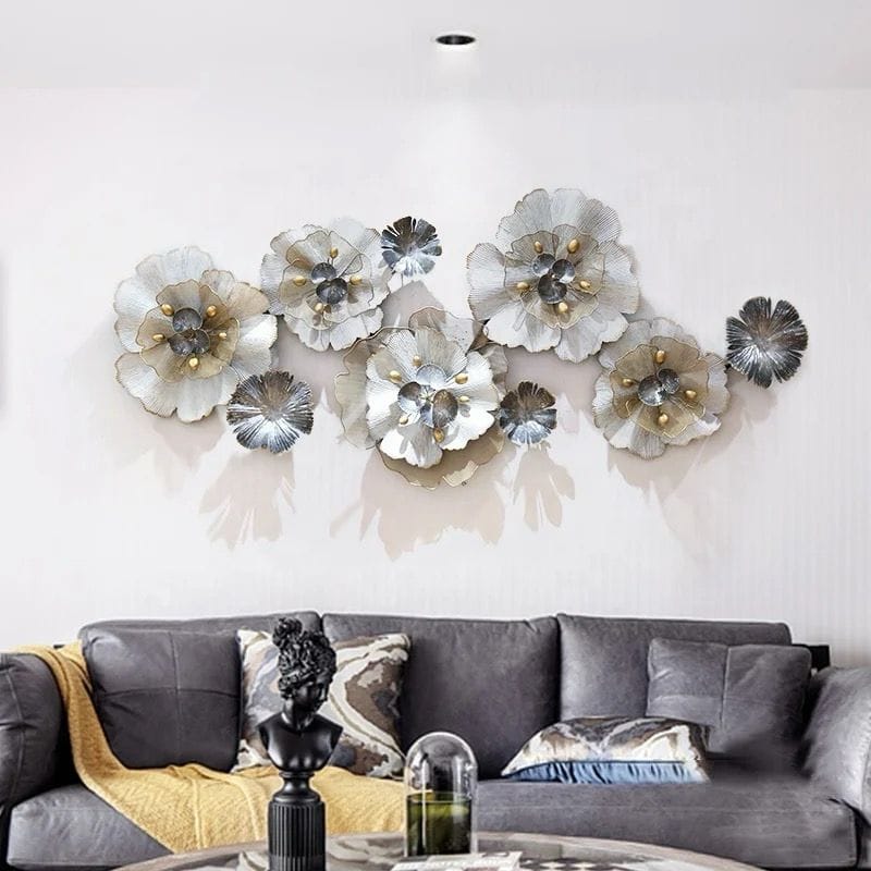 HMY HANDICRAFTS Metal Flower 3D Design Blossoming Flower Wall Decor Perfect for Living Room/Hotel/Restaurant/Bedroom (Multcolor, 52 X 24 INCH)