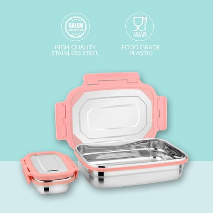 Stainless steel Airtight and Leak Proof Lunch & Tiffin Box for School/office/picnics(Pink) Stainless steel Airtight and Leak Proof Lunch & Tiffin Box for School/office/picnics(Pink)