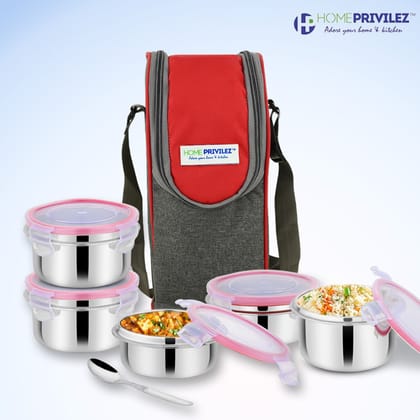 “Steel-Fresh” Stainless Steel Air Tight and Leak Proof Lunchbox-2x350ml, 2x250ml and 100mlx1 pcs (Set of 5) “Steel-Fresh” Stainless Steel Air Tight and Leak Proof Lunchbox-2x350ml, 2x250ml and 100mlx1 pcs (Set of 5)