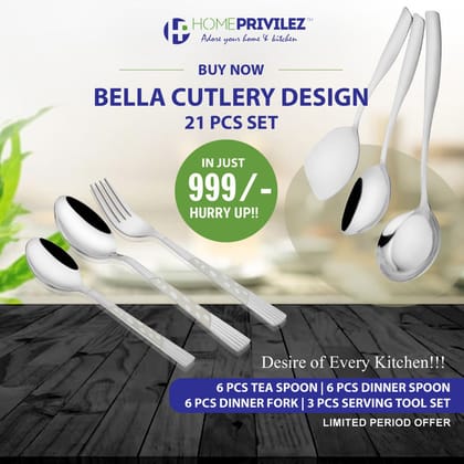 Combo 3(Stainless Steel Serving Tool 3pcs & Bella cutlery 18pcs)-Set of 21pcs Combo 3(Stainless Steel Serving Tool 3pcs & Bella cutlery 18pcs)-Set of 21pcs