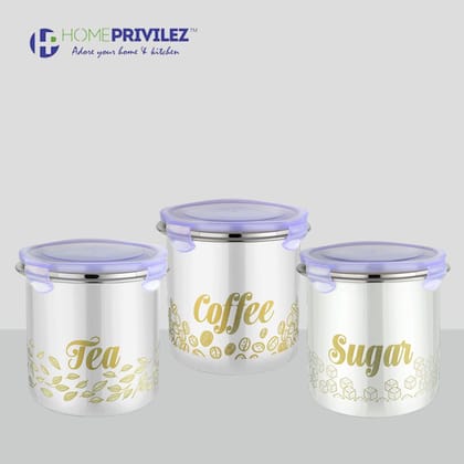 “Flip & Seal “Stainless Steel Air Tight Storage Container- Tea, Coffee & Sugar Set of 3 in white colour(1350mLx3) “Flip & Seal “Stainless Steel Air Tight Storage Container- Tea, Coffee & Sugar Set of 3 in white colour(1350mLx3)