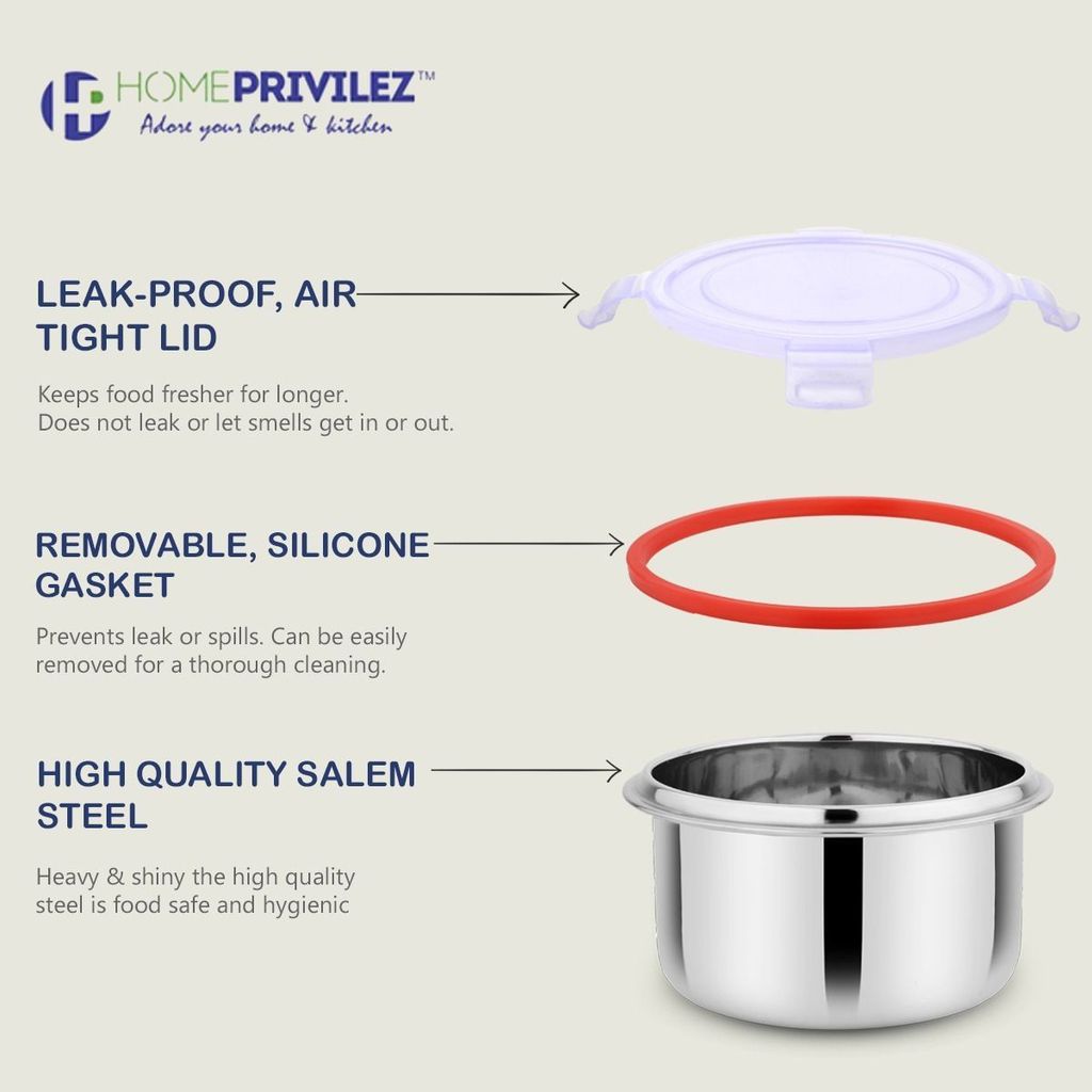 “Flip & Seal “ Stainless Steel Air Tight Storage Container- Set of 3(100mL,250mL,500mL)