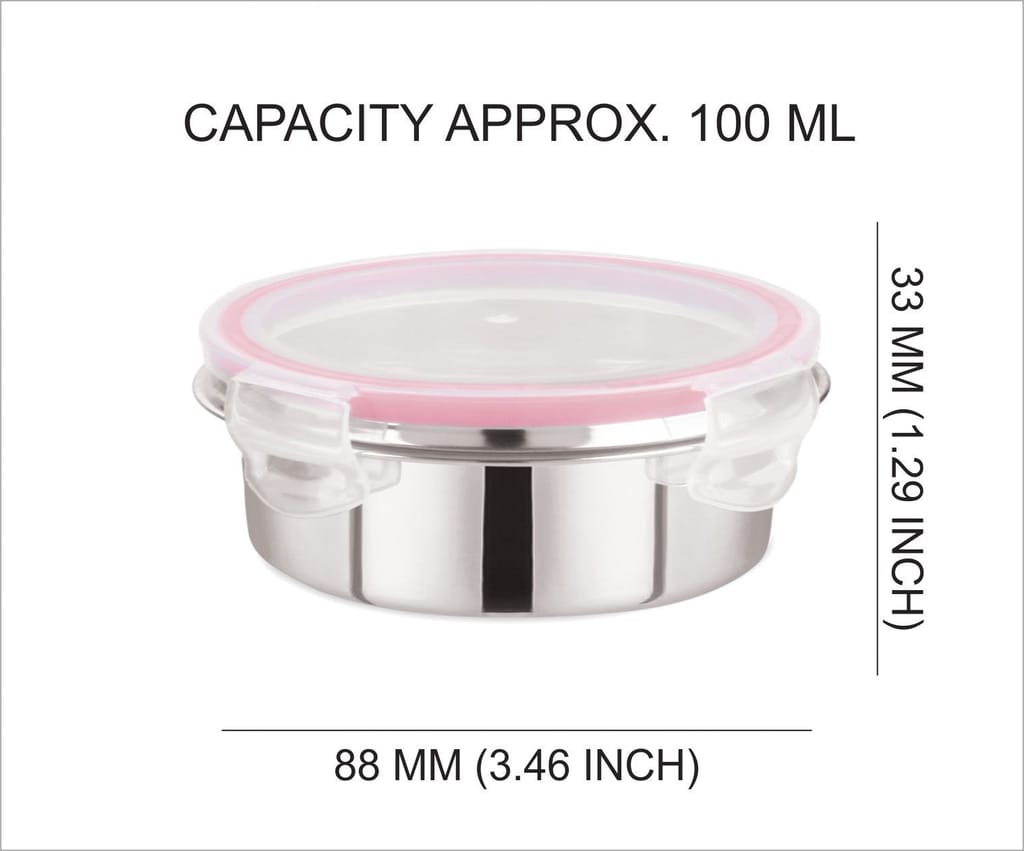 “Flip & Seal “ Stainless Steel Air Tight Storage Container- Set of 3(100mL,250mL,500mL)