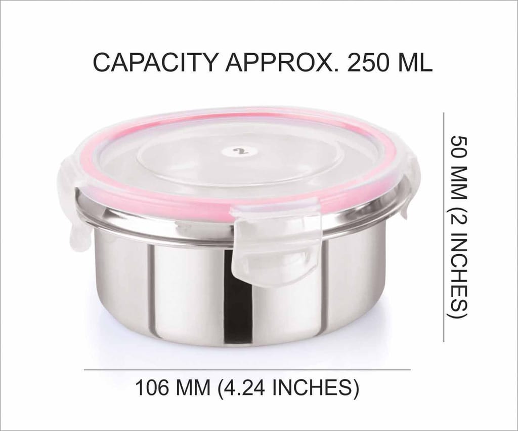 “Flip & Seal “ Stainless Steel Air Tight Storage Container- Set of 3(100mL,250mL,500mL)