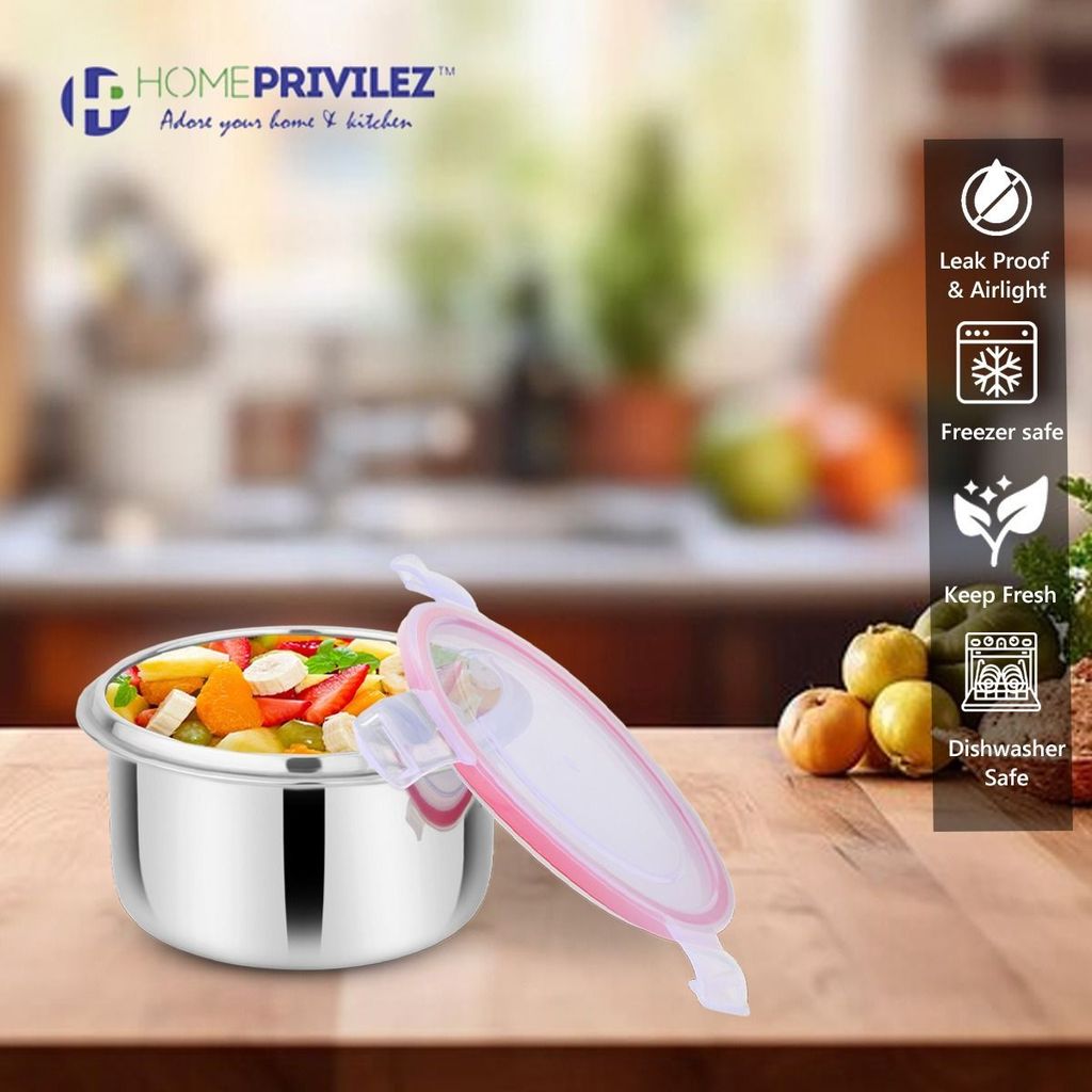 “Flip & Seal “ Stainless Steel Air Tight Storage Container- Set of 3(100mL,250mL,500mL)