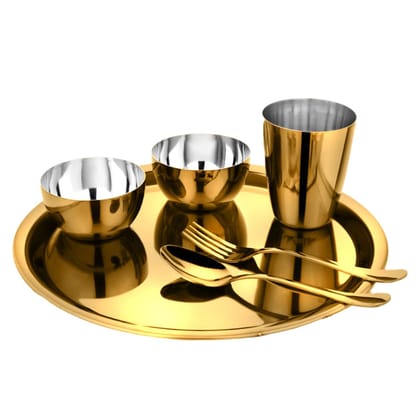 “Regal” PVD Gold Stainless Steel Thali Set/Dinner Set of 6 pcs (Gold) “Regal” PVD Gold Stainless Steel Thali Set/Dinner Set of 6 pcs (Gold)