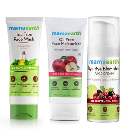 Mamaearth tea tree facewash (100 ml) + Mamaearth apple cider vinegar Moisturizer (80 gm) + Mamaearth bye bye blemishes face cream (30 gm) Pack of 3