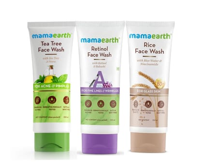 Mamaearth tea tree + retinol + rice facewash (100 ml each) Pack of 3 Mamaearth tea tree + retinol + rice facewash (100 ml each) Pack of 3