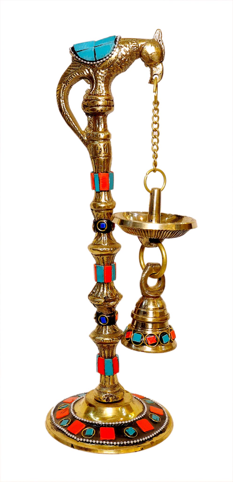 Brass Parrot Diya for Puja | Brass Deepak with Stone Work