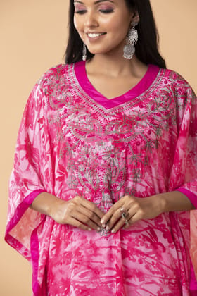 Ladies New Pink Colour Kaftan\Gown Semi Georgette Hand Chikankari Kurti