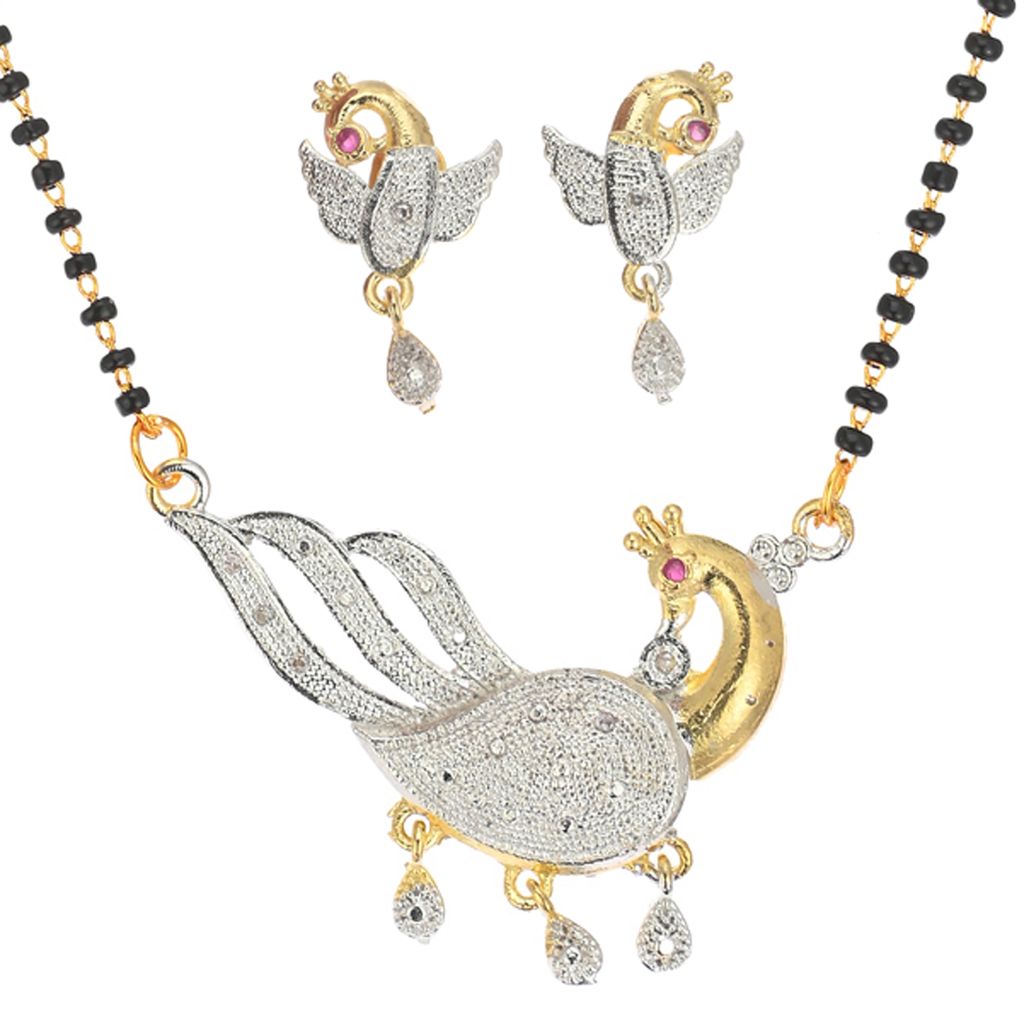 AanyaCentric Jewelry Set of Silver Plated Anklet and Gold Plated Mangalsutra with Pendant Earring