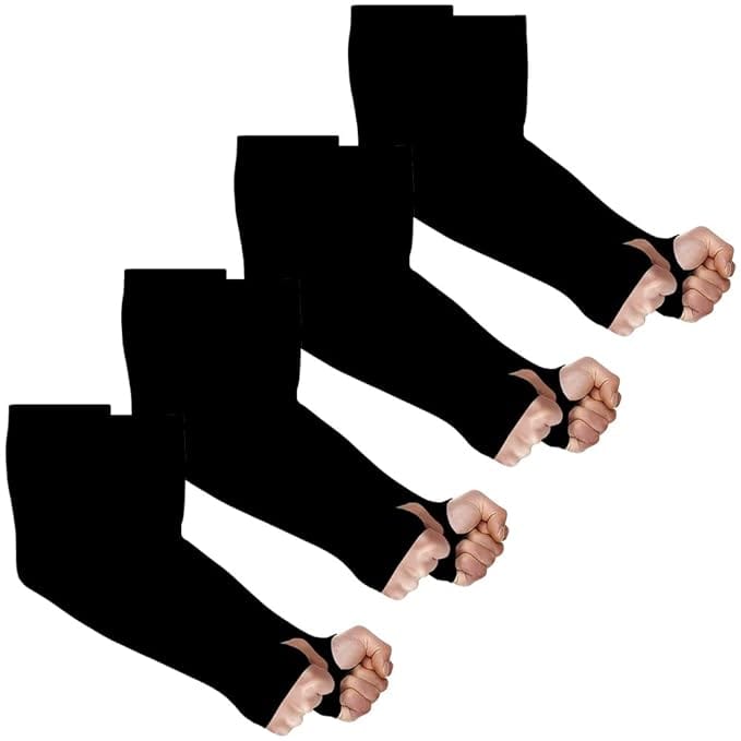 CHINTELS UV Sun Protection Arm Sleeves with Thumb hole Microfibre Arm Warmer,Pack of 4 (Black)