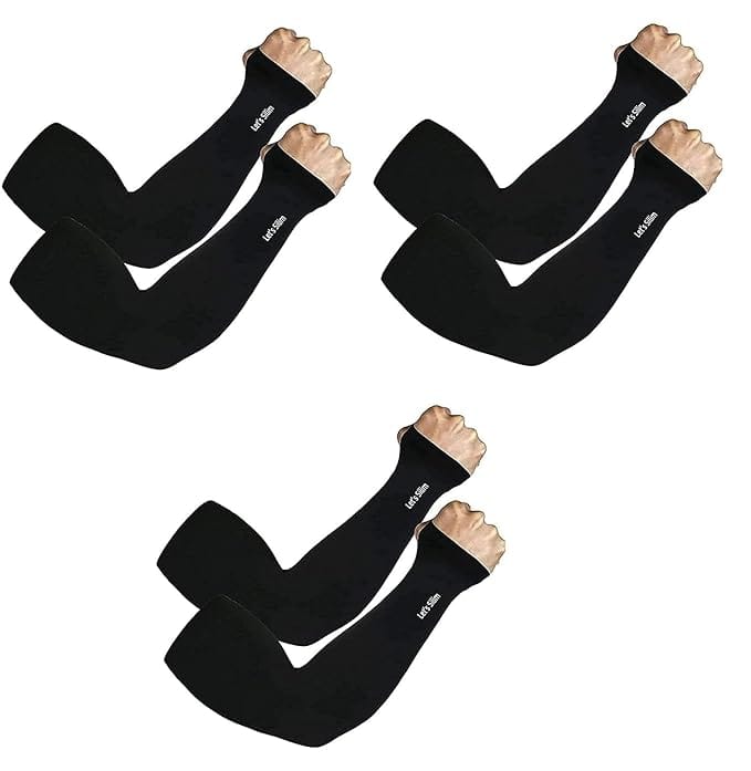 CHINTELS UV Sun Protection Arm Sleeves with Thumb hole Microfibre Arm Warmer, Pack of 3 (Black)