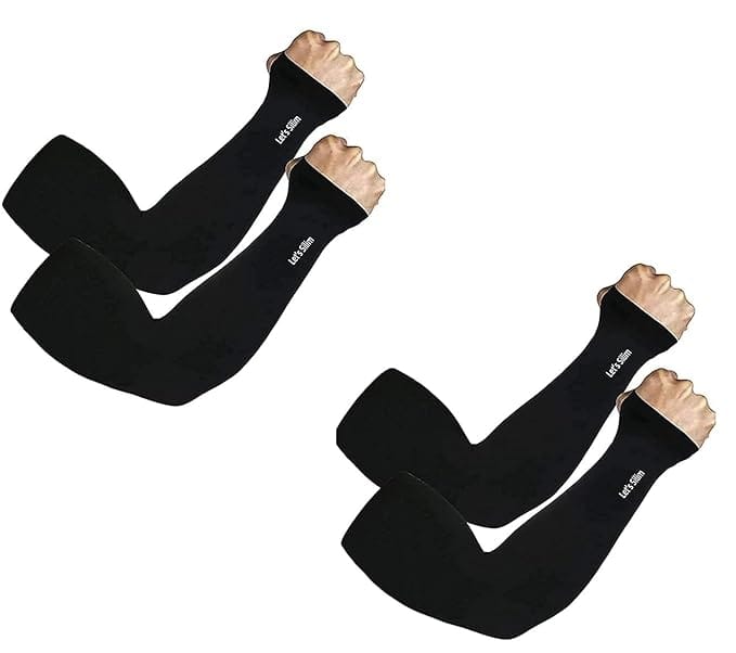 CHINTELS UV Sun Protection Arm Sleeves with Thumb hole Microfibre Arm Warmer, Pack of 2 (Black)