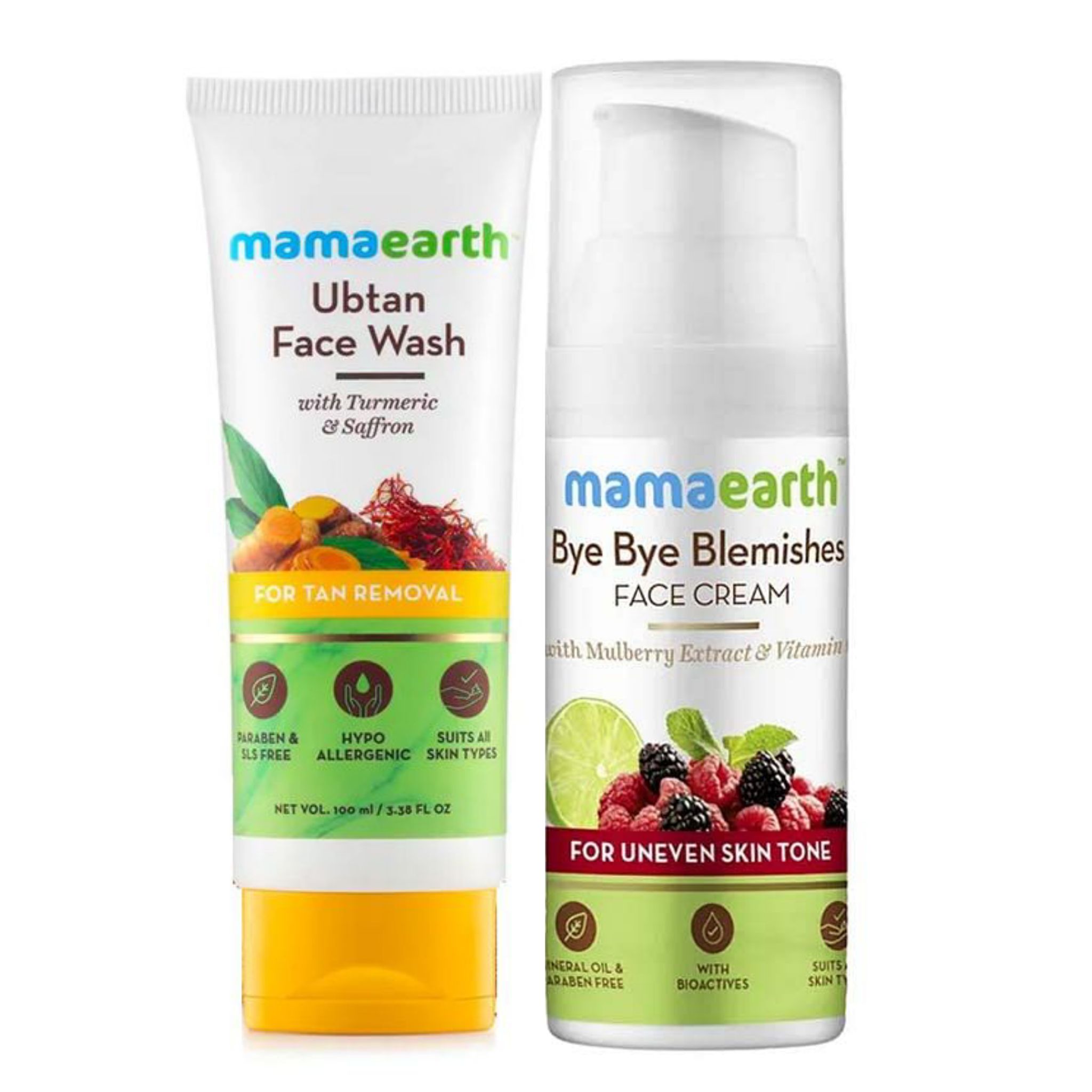 Mamaearth ubtan facewash (100 ml) + Mamaearth bye bye blemishes face cream (30 gm) Combo