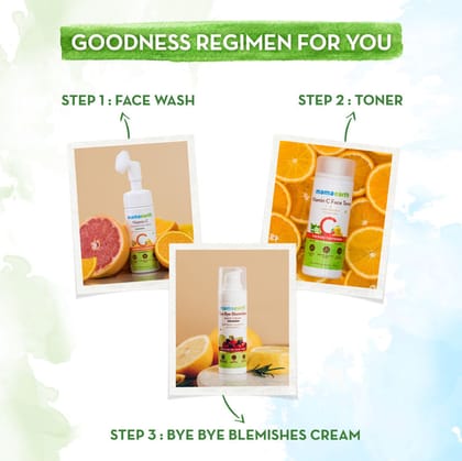 Mamaearth Vit C foaming facewash (150 ml) + Mamaearth Vit C toner (200 ml) + Mamaearth bye bye blemishes face cream (30 gm) Pack of 3