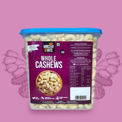 Ministry Of Nuts Whole Natural Cashew Nuts W320, 1kg | 100% Natural Premium Kaju | Nutritious, Delicious & Crunchy Kaju | Rich in Magnesium, Copper & Phosphorus | Cashew 1kg (Cashew 1kg)