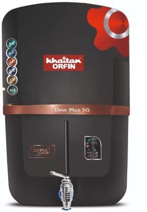 Khaitan Dew plus 5g 12 L RO + UV + UF + TDS Control + Alkaline + UV in Tank Water Purifier  (Black)