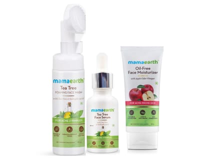 Mamaearth tea tree foaming facewash (150 ml) + Mamaearth tea tree face serum (30 ml) + Mamaearth apple cider vinegar Moisturizer(80 gm) Pack of 3 Mamaearth tea tree foaming facewash (150 ml) + Mamaearth tea tree face serum (30 ml) + Mamaearth apple cider vinegar Moisturizer(80 gm) Pack of 3