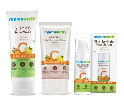 Mamaearth Vit C facewash (100 ml) + Mamaearth Vitamin C Daily Glow Lumi Cream (30 g) + Mamaearth Skin Illuminate Face Serum With Vitamin C & Turmeric  (30g) Pack of 3
